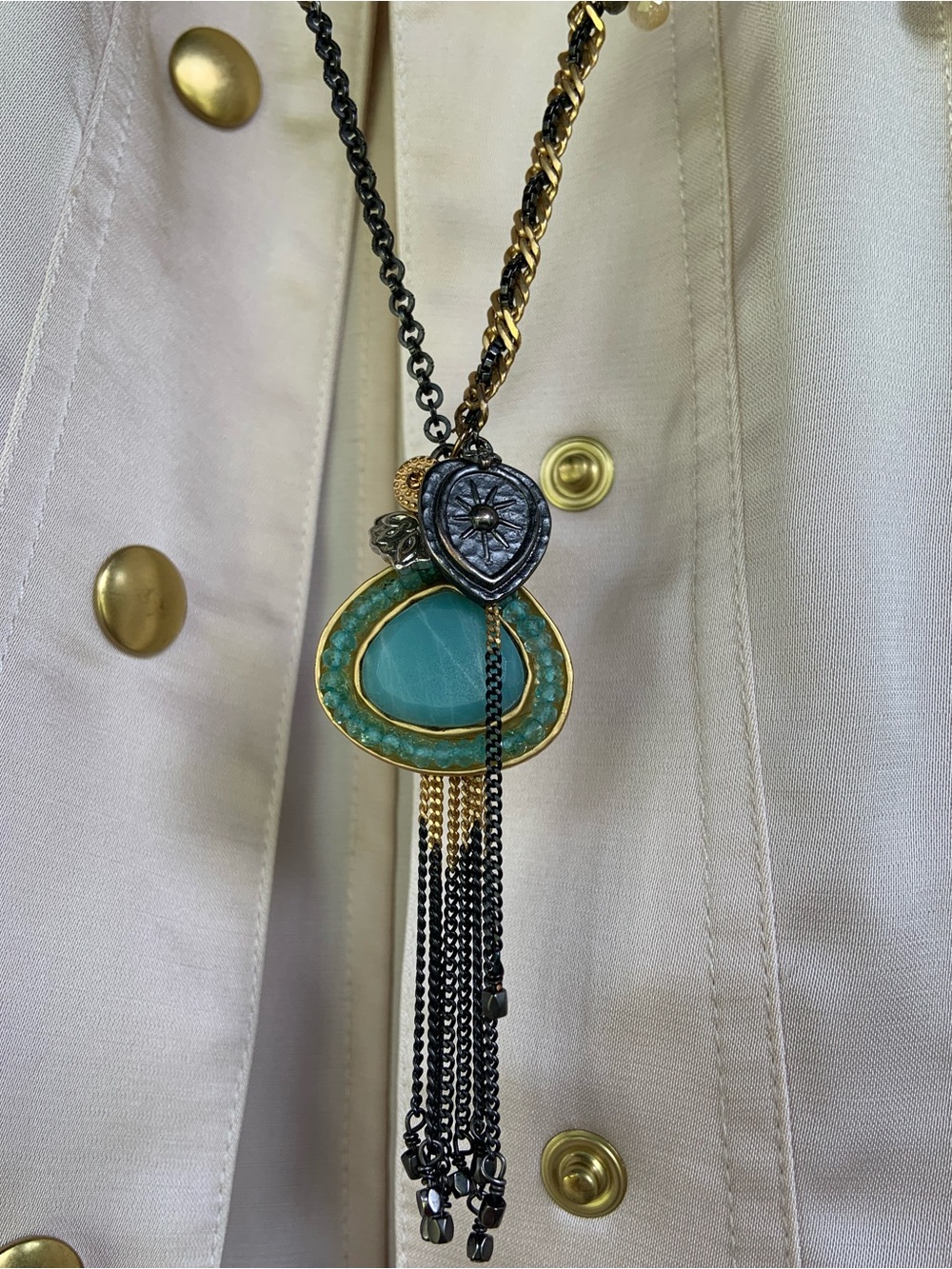 Sundance Catalog * Amazonite & Apatite Oxidized Chain w/Pyrite Necklace